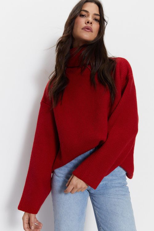 Womens Roll Neck Jumper - red