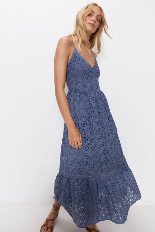 Womens Strappy Broderie Maxi...