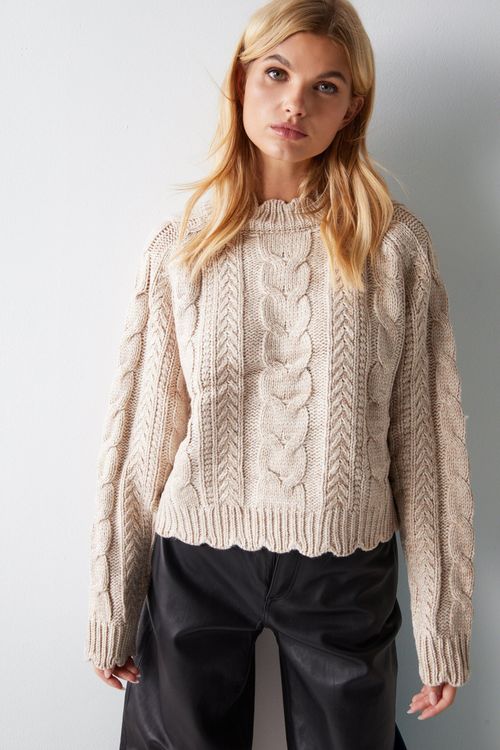 Womens Cable Knit Cropped...