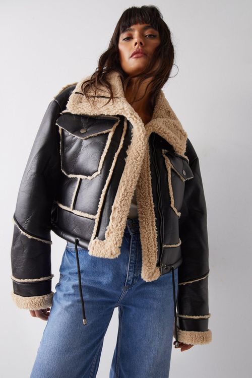 Womens Faux Leather Shearling...