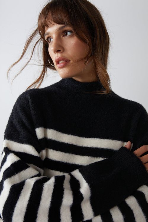 Womens Stripe Funnel Neck...