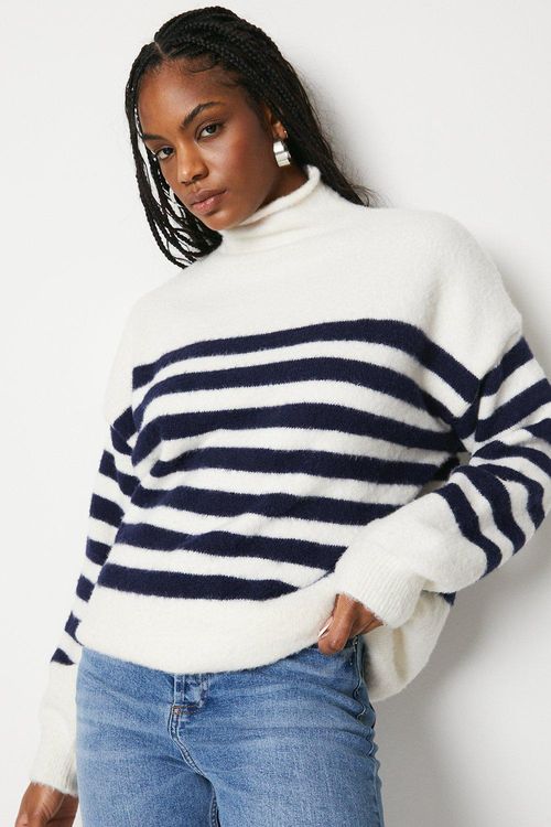 Womens Stripe Funnel Neck...