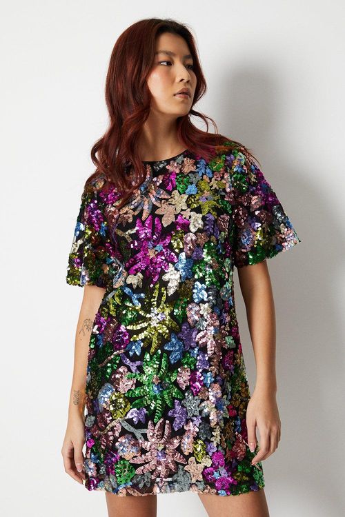 Womens Floral Sequin Mini...