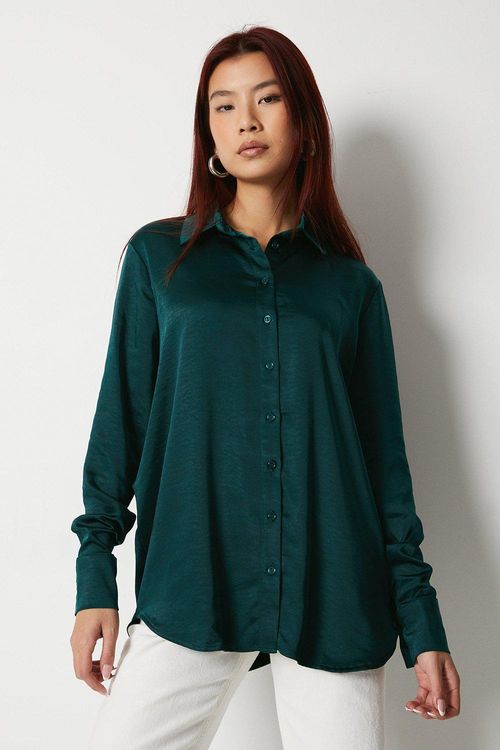 Womens Satin Long Line Shirt...