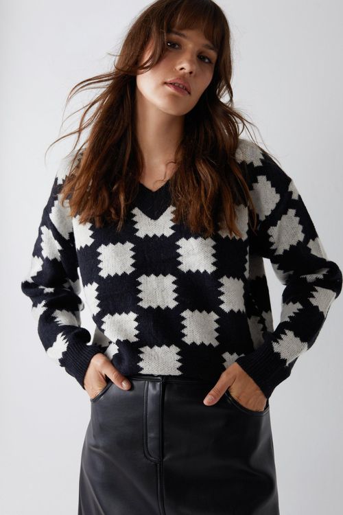 Womens Puzzle Check Jumper -...