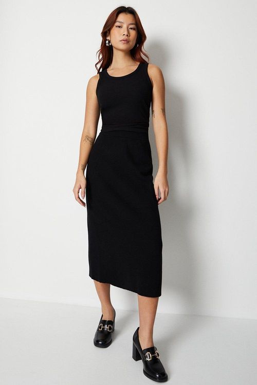 Womens Knitted Midi Skirt - black