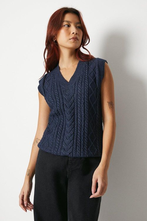 Womens Cable Knit V Neck...