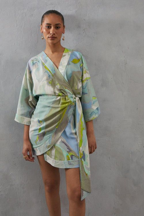 Womens Linen Wrap Marble...