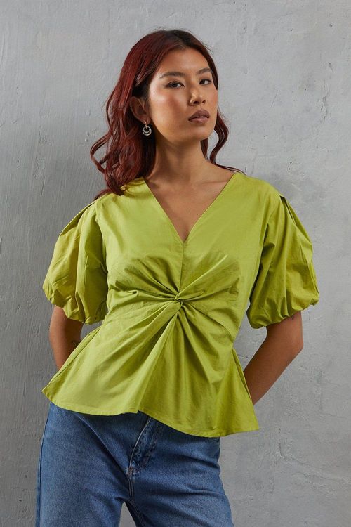 Womens Poplin Twist Front...