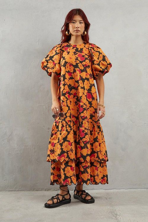 Womens Poplin Orange Floral...