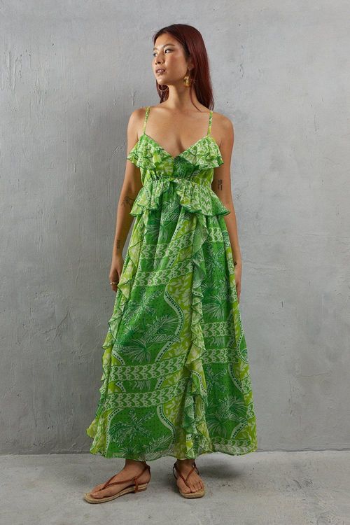 Womens Paisley Ruffle Maxi...