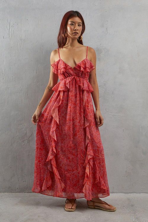 Womens Paisley Ruffle Maxi...