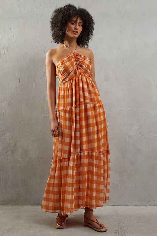 Womens Chiffon Gingham Halter...