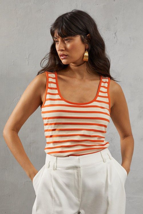 Womens Stripe Jersey Scoop Neck Vest - orange