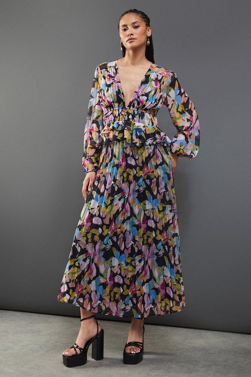 Womens Floral Chiffon Frill...