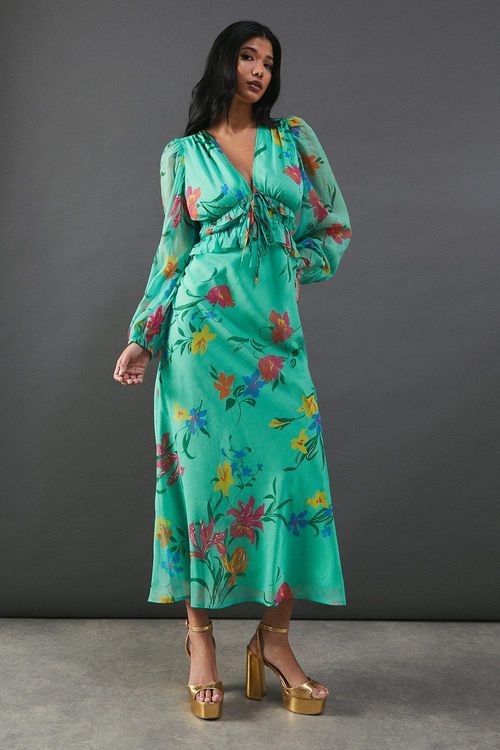 Womens Chiffon Floral Ruffle...