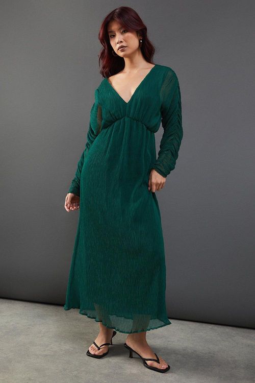 Womens Micro Pleat Batwing Midi Dress - green