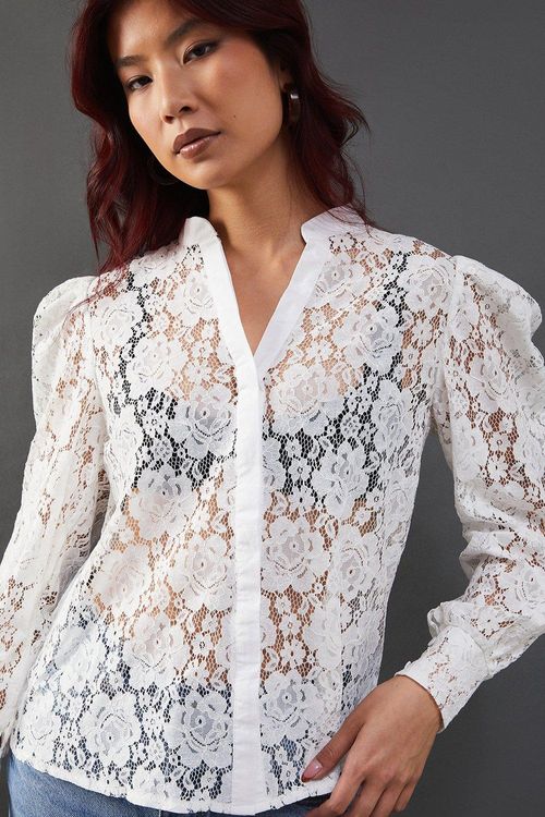 Womens Lace Yoke Shirt - cream