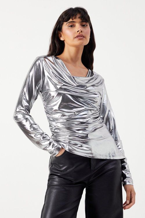 Womens Metallic Lame Cowl...