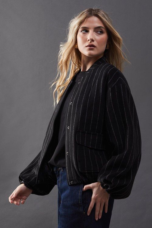 Womens Pinstripe Blouson...