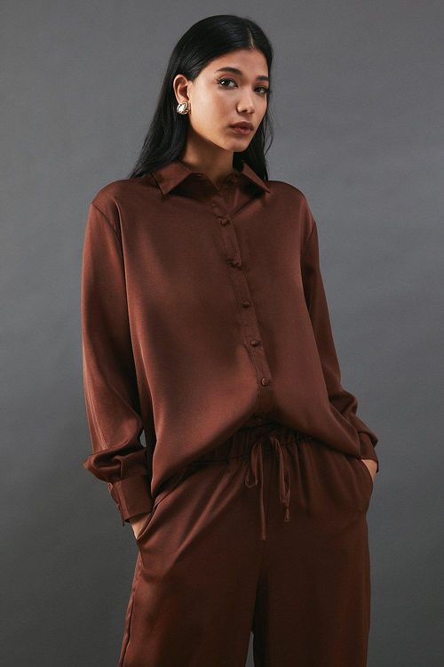 Womens Satin Oversized Shirt...