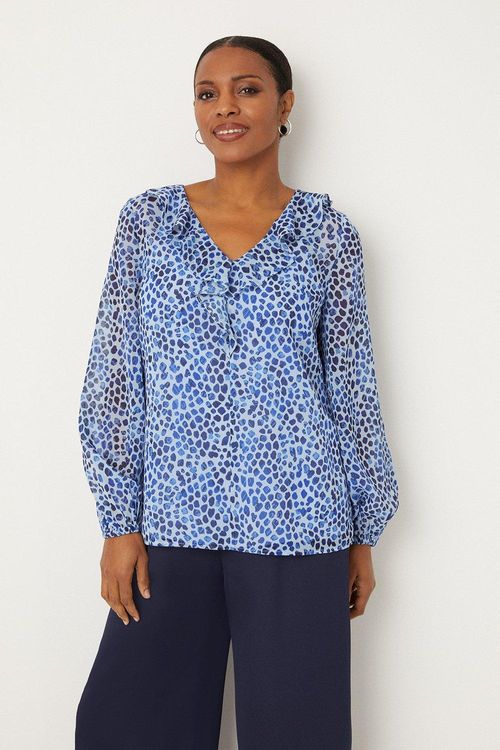 Womens Blue Spot Ruffle Front...