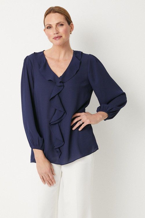 Womens Navy Ruffle Front...