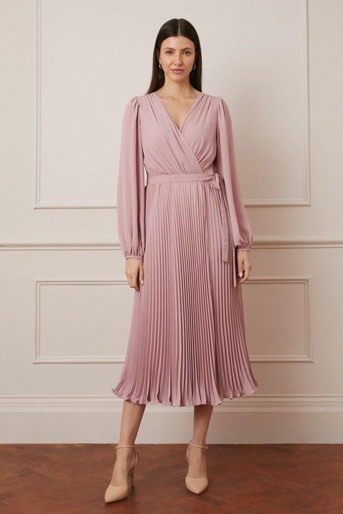 Womens Pleated Wrap Maxi Dress