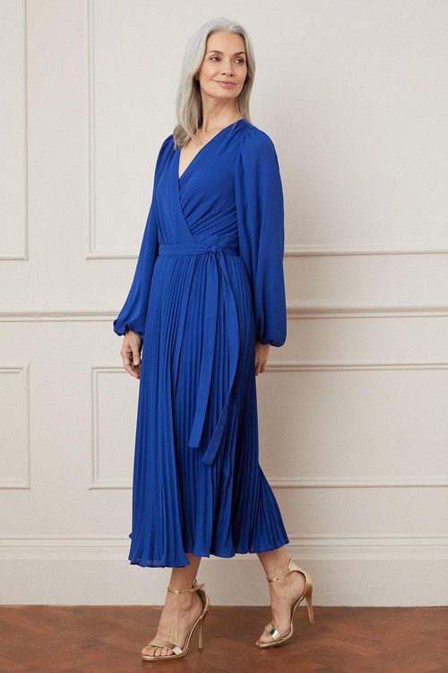 Womens Pleated Wrap Maxi Dress