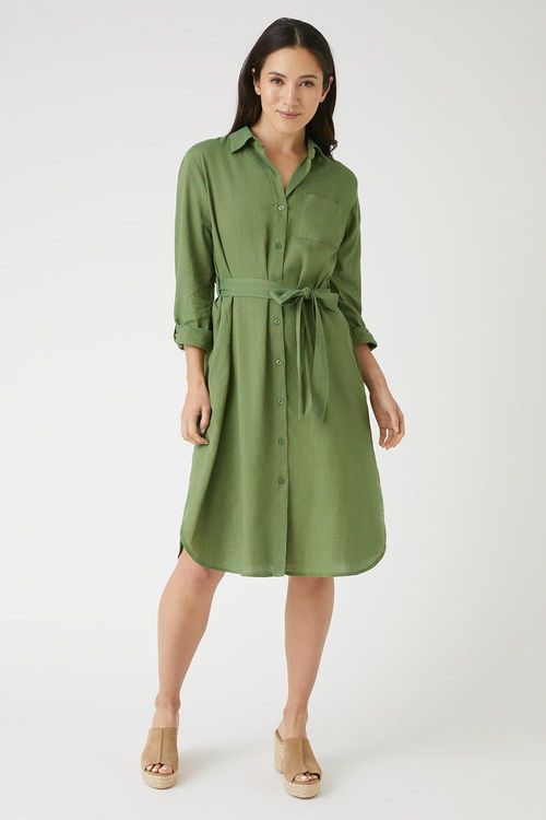 Womens Linen Look Shirt Dress