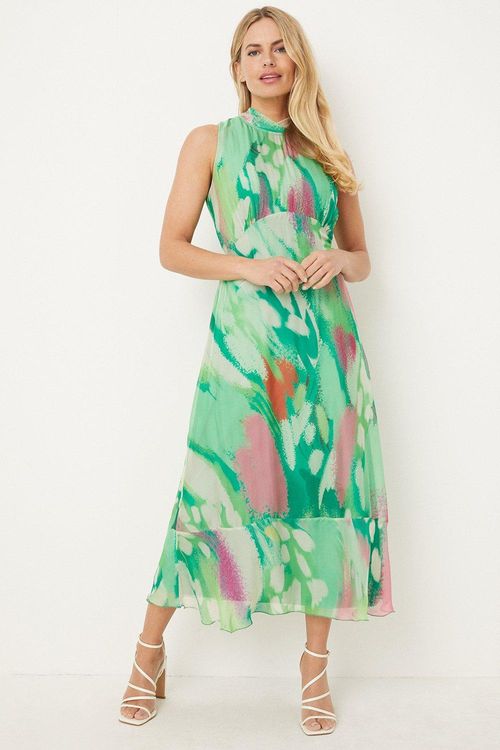 Womens Petite Green Abstract...