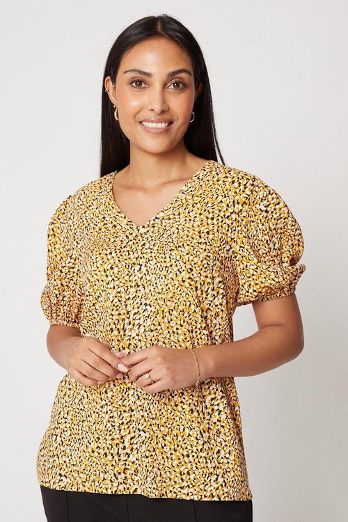 Wallis Petite Yellow Animal Puff Sleeve Blouse - 10