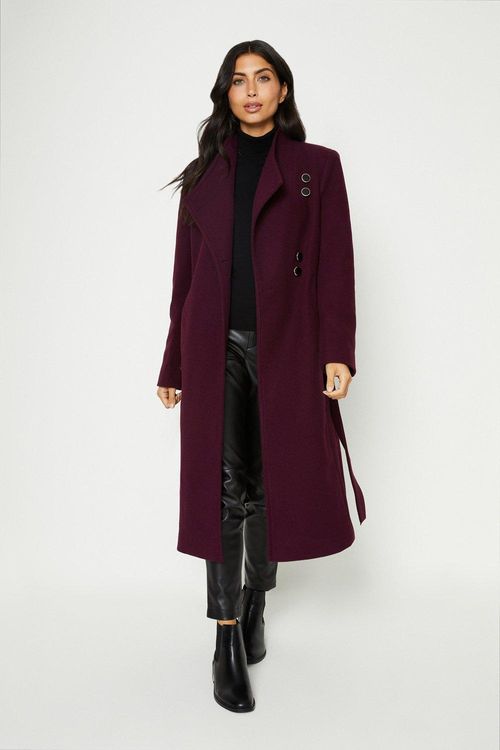 Womens Button Detail Wrap Coat