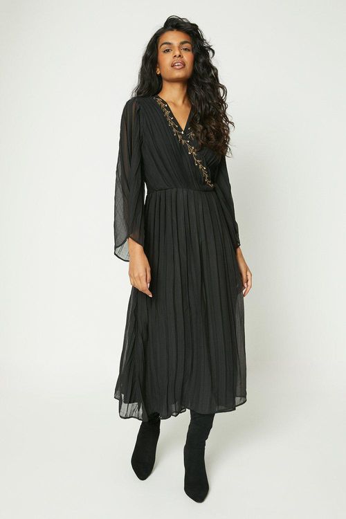 Womens Petite Pleated Wrap Embellished Maxi Dress