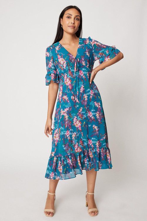 Womens Petite Teal Floral...