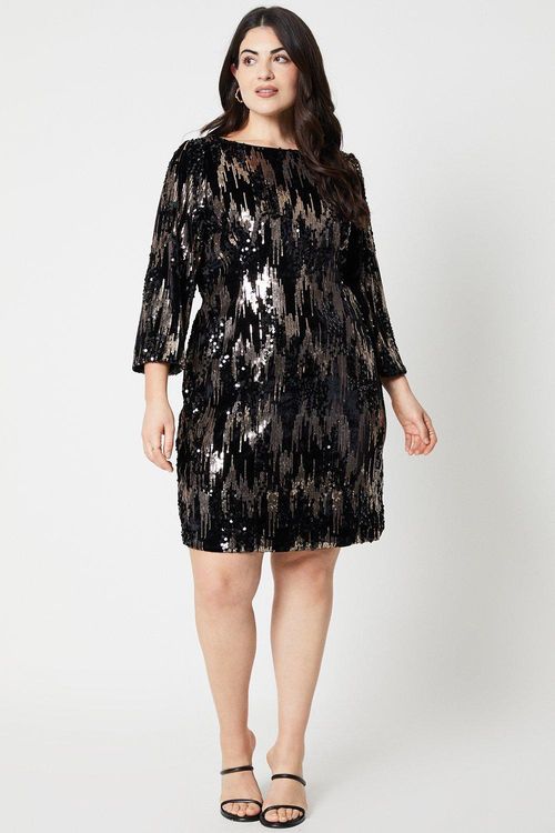 Womens Curve Sequin Shift...