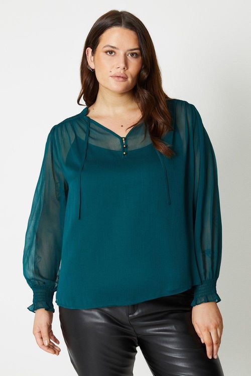 Womens Curve Shirred Neck Top...