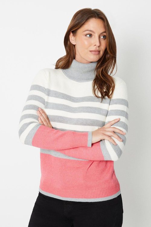 Womens Roll Neck Stripe Jumper