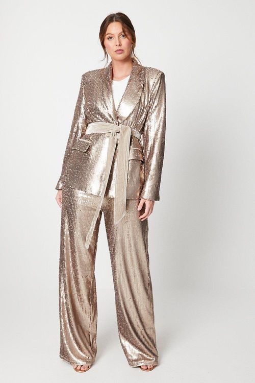 Womens Sequin Wide Leg Trouser