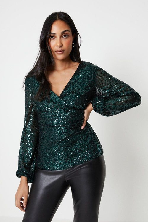 Womens Petite Sequin Long...