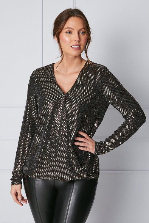 Womens Wrap Bubble Hem Sequin...