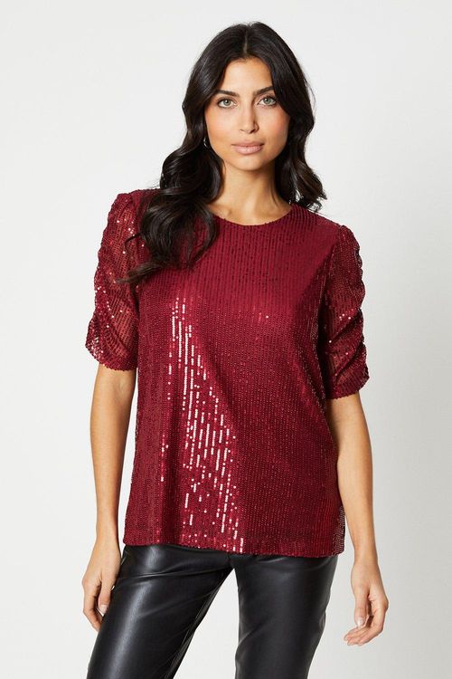 Womens Puff Sleeve Sequin Top