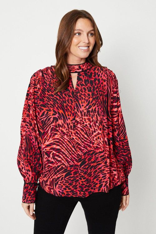 Womens Red Animal Print Viscose Blouse