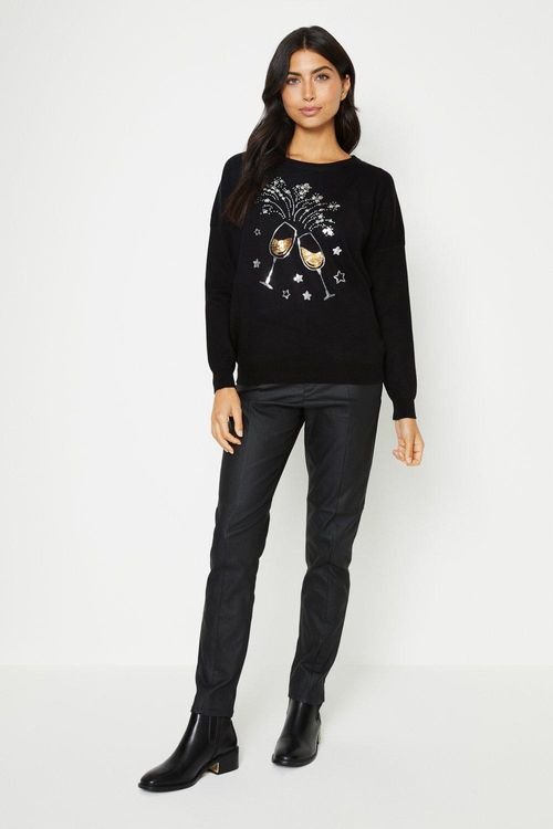 Womens Glasses Sequin Jumper