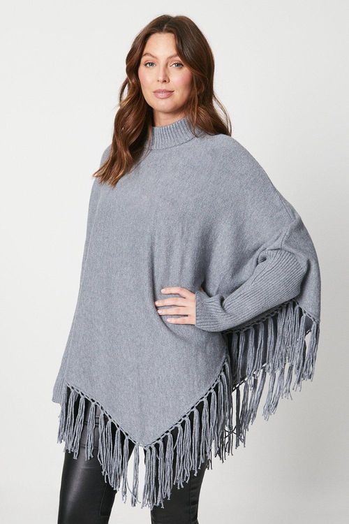 Womens Tassel Trim Poncho