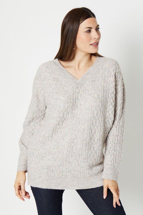 Womens V Neck Cable Knit...