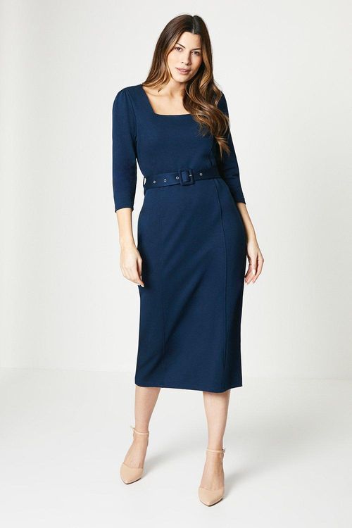 Womens Ponte Square Neck Midi...