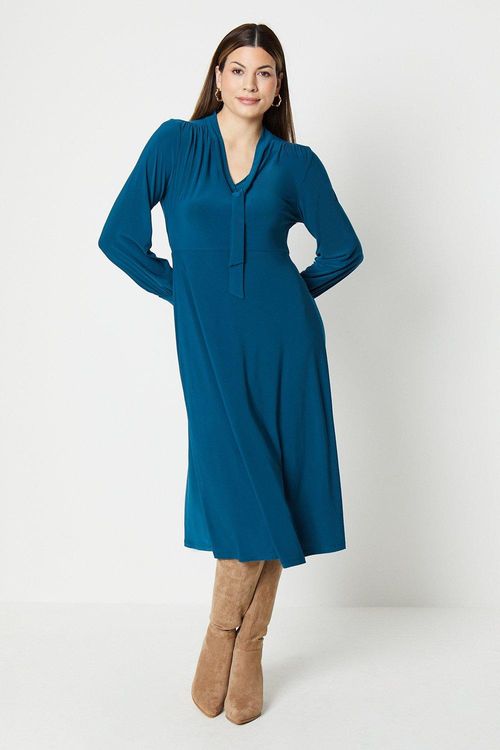 Womens Jersey Tie Neck Midi Dress