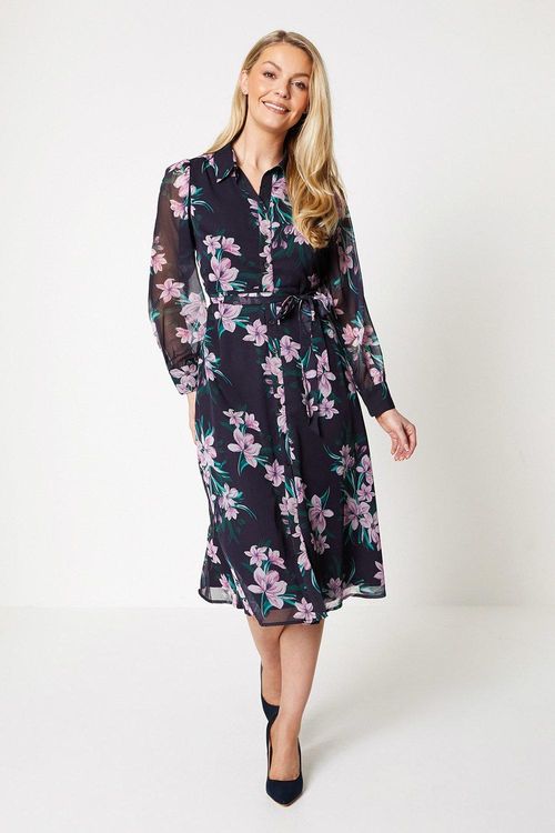 Womens Petite Floral Belted...