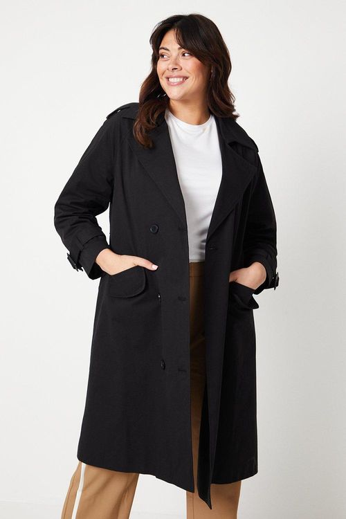 Womens Curve Premium Longline Belted Trench Coat